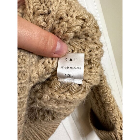 Purple Snow V-Neck Pullover Sweater Beige Sz Large Open Knit Ribbed Trim Neutral - Picture 7 of 9